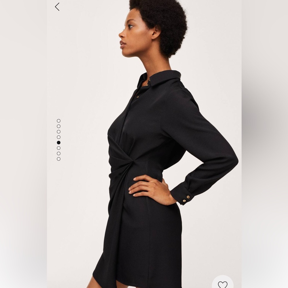 Women’s Mango Knot Detail Button Down Shirt Dress Size Medium 6 Black - Picture 3 of 8